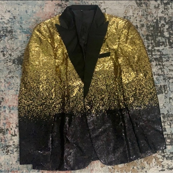 Mens Shinning Gold Black Jacket